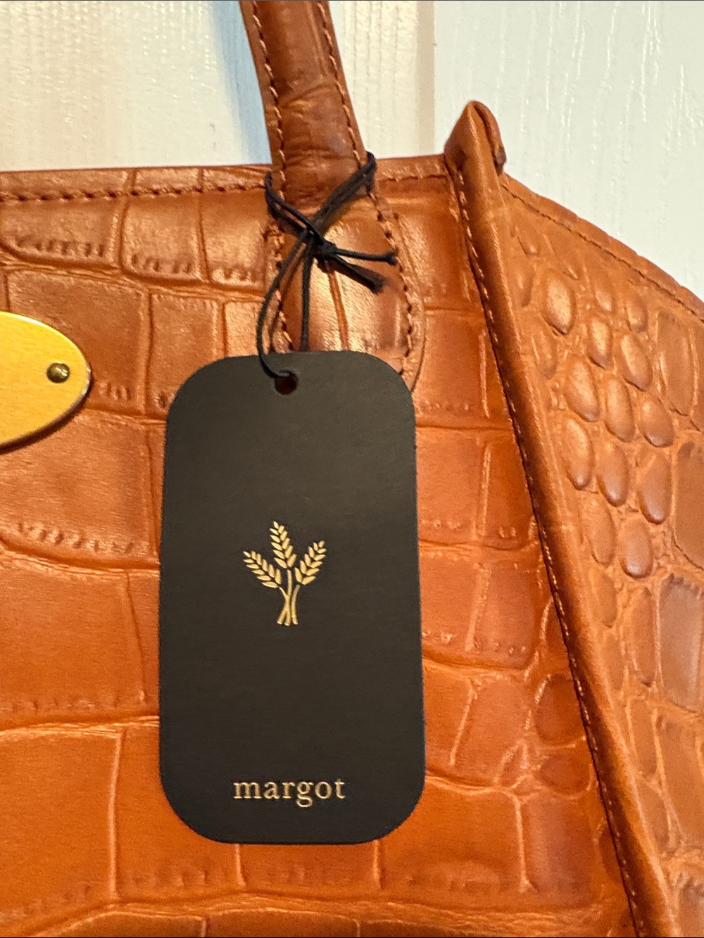 BNWT MARGOT Viral Cognac Croc-Embossed Leather Shoulder Bag Tote - Picture 6 of 16